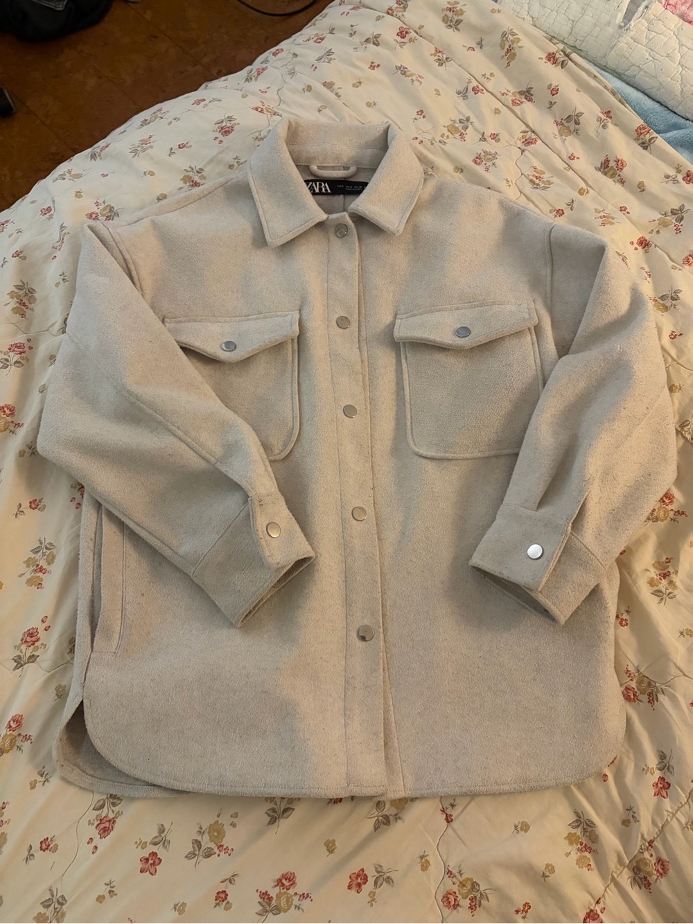 Zara Beige Utility Shacket with Front Flap Pockets